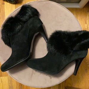 Suede Leather & Rabbit Fur heeled ankle boots/booties size 7.5 - New